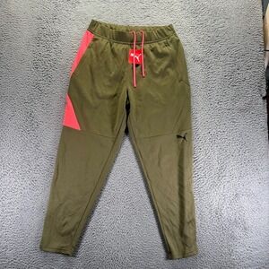 Puma Pant Mens L Green Polyester Track Tapered Leg Workout Performance Sports